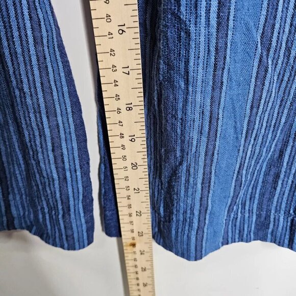Indigo Rein Linen Blend Belted Cropped Pants Wide-Leg Blue Striped Women's Large - Picture 6 of 9